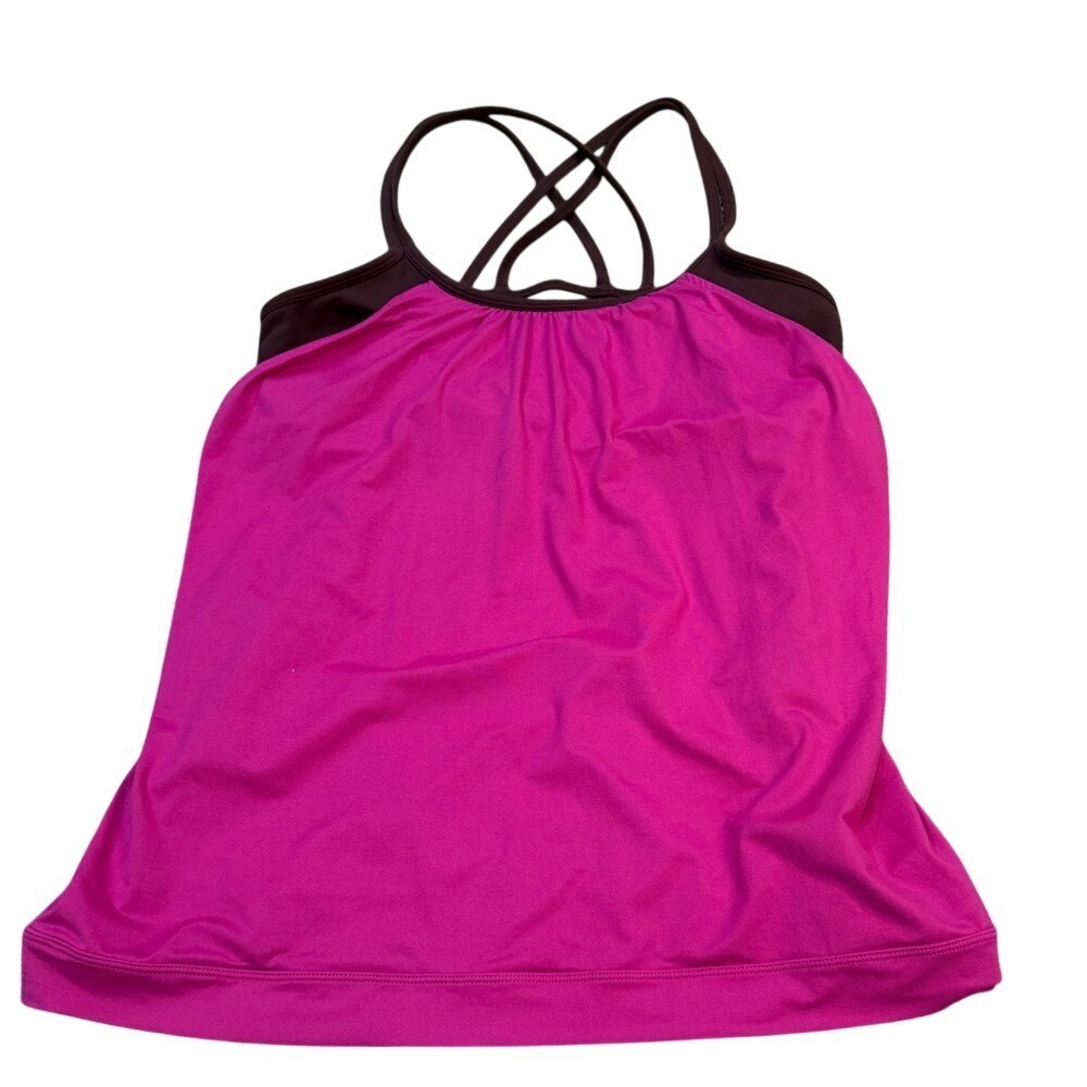 Athleta Pink Brown Strappy Cross Back Tank Top with Built-in Shelf Bra Large